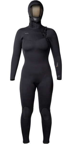 2025 Xcel Womens Comp + 5/4mm Hooded Chest Zip Wetsuit WN54CPH4 - Black